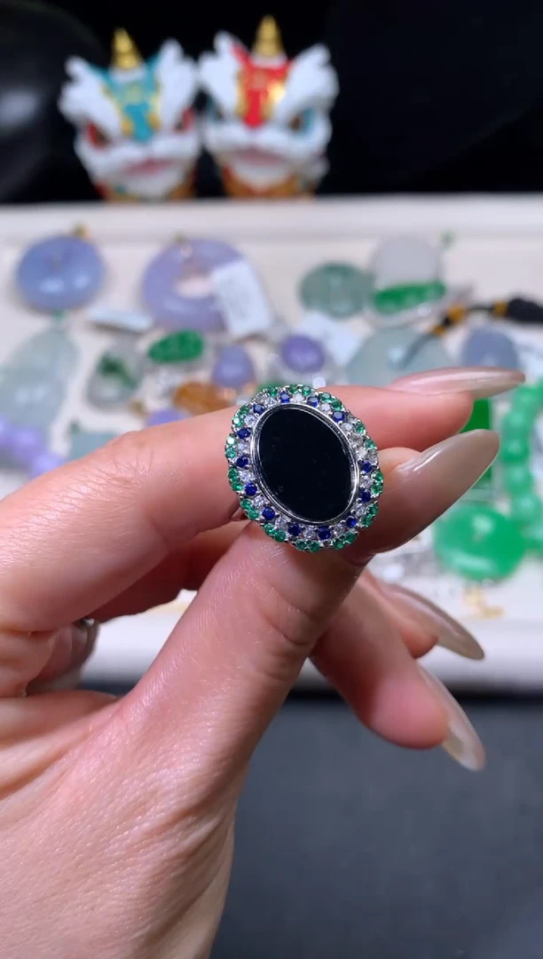 银S925镶嵌戒指翡翠翡翠