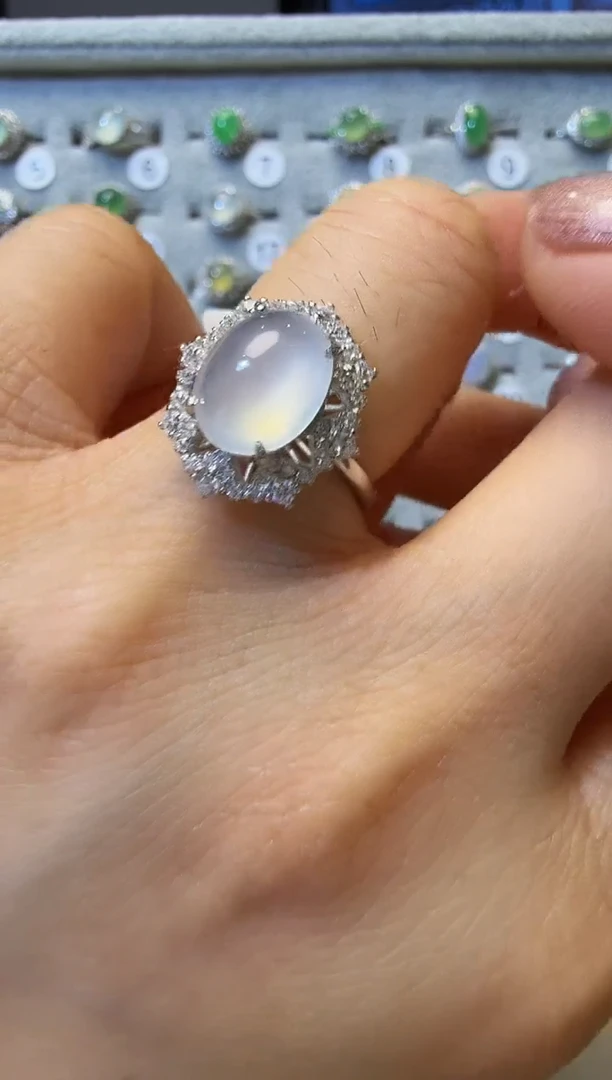 银S925镶嵌戒指翡翠925银镶缅甸A货翡翠戒指