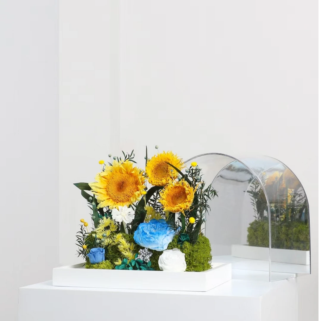 永生花真花亚克力罩创意高端礼物莫奈花园中高考送同学老师朋友