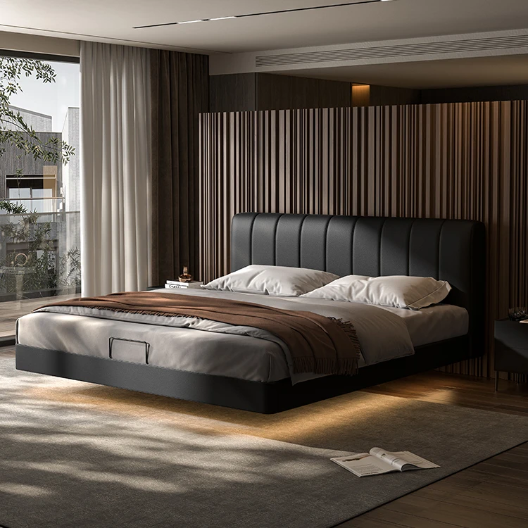 【越映】钢琴键床 意式极简卧室真皮家具双人皮艺别墅大床