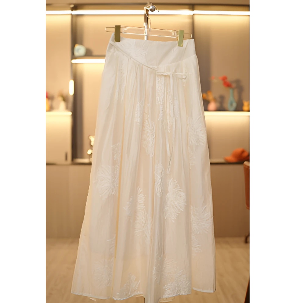 【阳春白雪】高端定制高腰刺绣中长款百搭裙裤中国风绣花裙裤气质