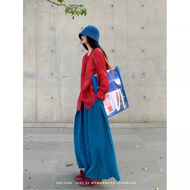 小个子一整套穿搭夏日清凉感防晒衫长袖衬衫蓝色武士裤松弛感套装