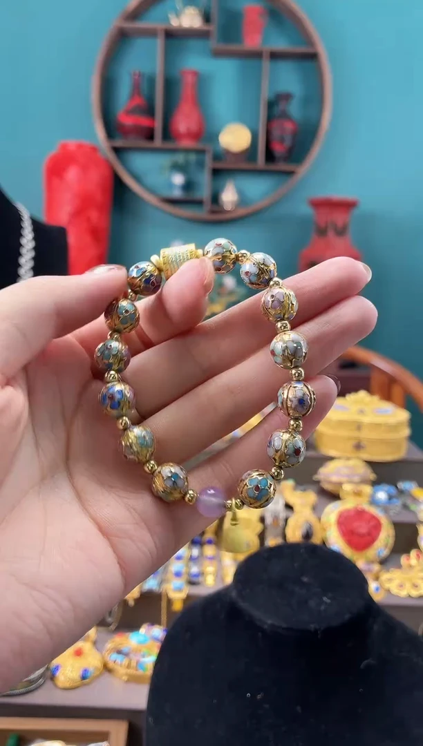 非遗手工景泰蓝手串金地瓜棱1.0