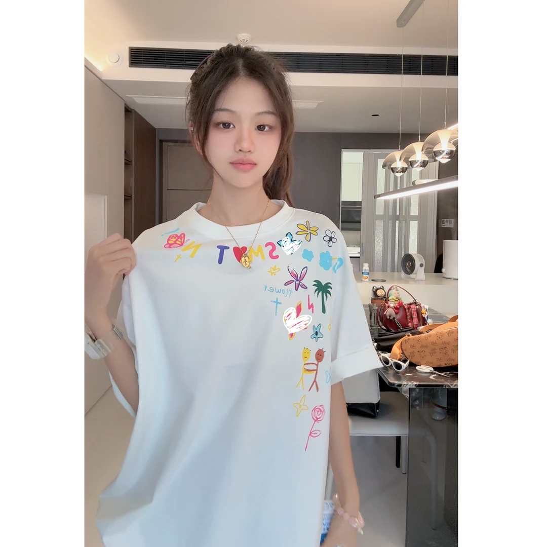 TTY青少年装2025夏季韩版简约字母印花百搭宽松短袖T恤279290