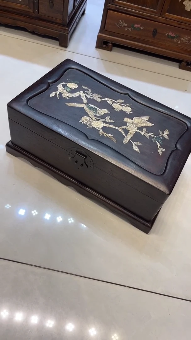 【闪购商品】木鸟踏花枝螺钿首饰箱