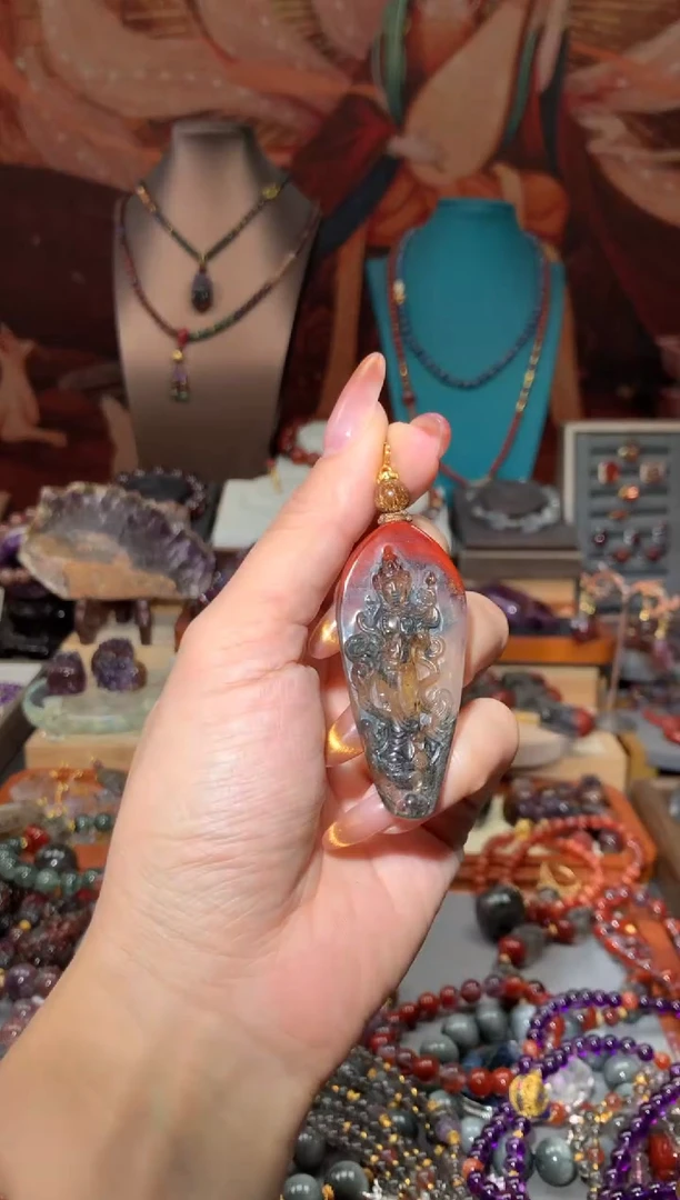 未镶嵌珠宝半成品水晶红极光度母吊坠多样性发其1