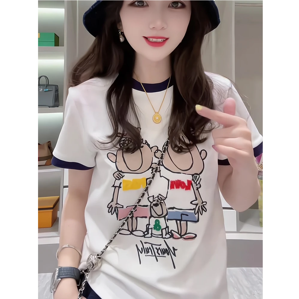 欧洲站百搭边白色圆领ins短袖T恤衫女2025夏季爆款纯欲慵懒风女装