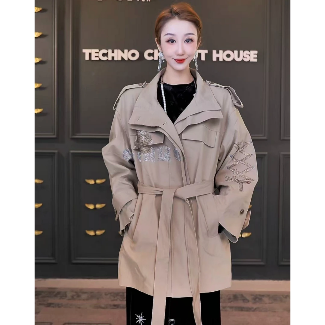 TCH私服烫钻工艺时尚休闲百搭气质秋款风衣女T75C15E5002轻奢tch