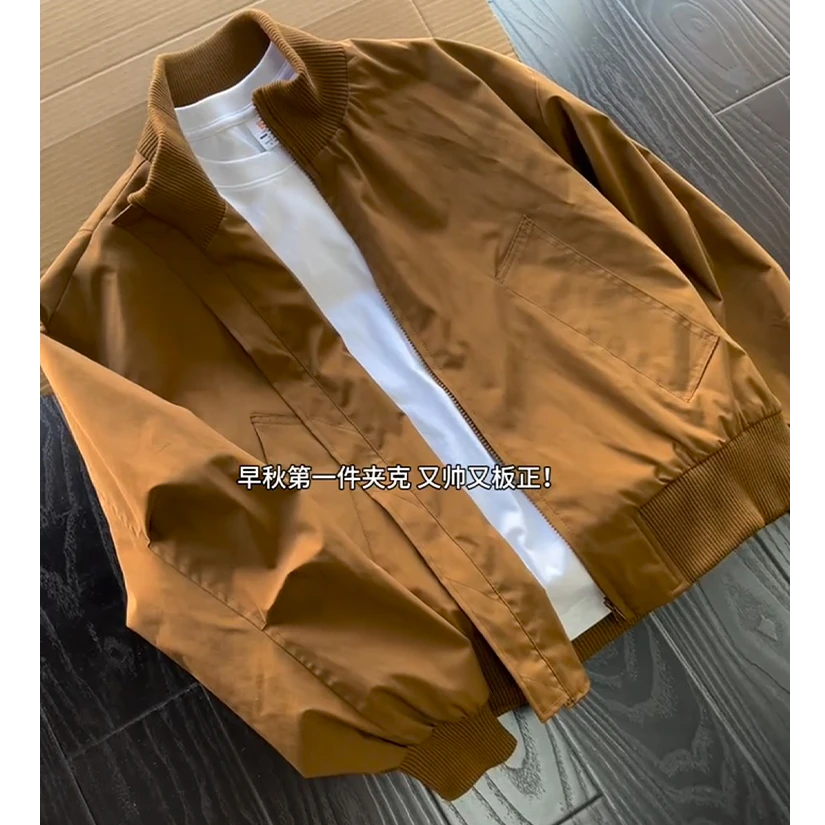 cleanfit美式飞行夹克男秋季潮牌穿搭短款棒球服重磅硬挺工装外套