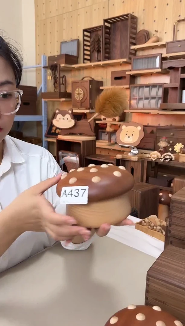 木437乌檀木实木蘑菇收纳盒