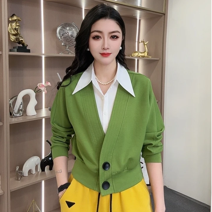 【众帆女装】6605OPL春款设计款时尚假两件翻领气质休闲显瘦长袖