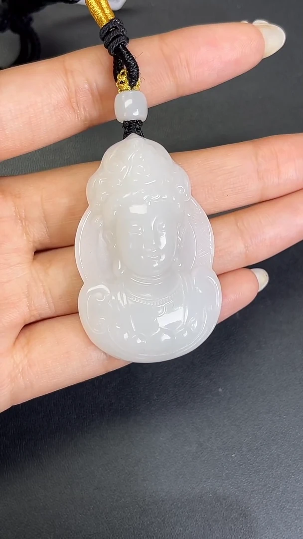 颈饰未镶嵌和田玉711005#和田玉羊脂白玉观音法相吊坠多人