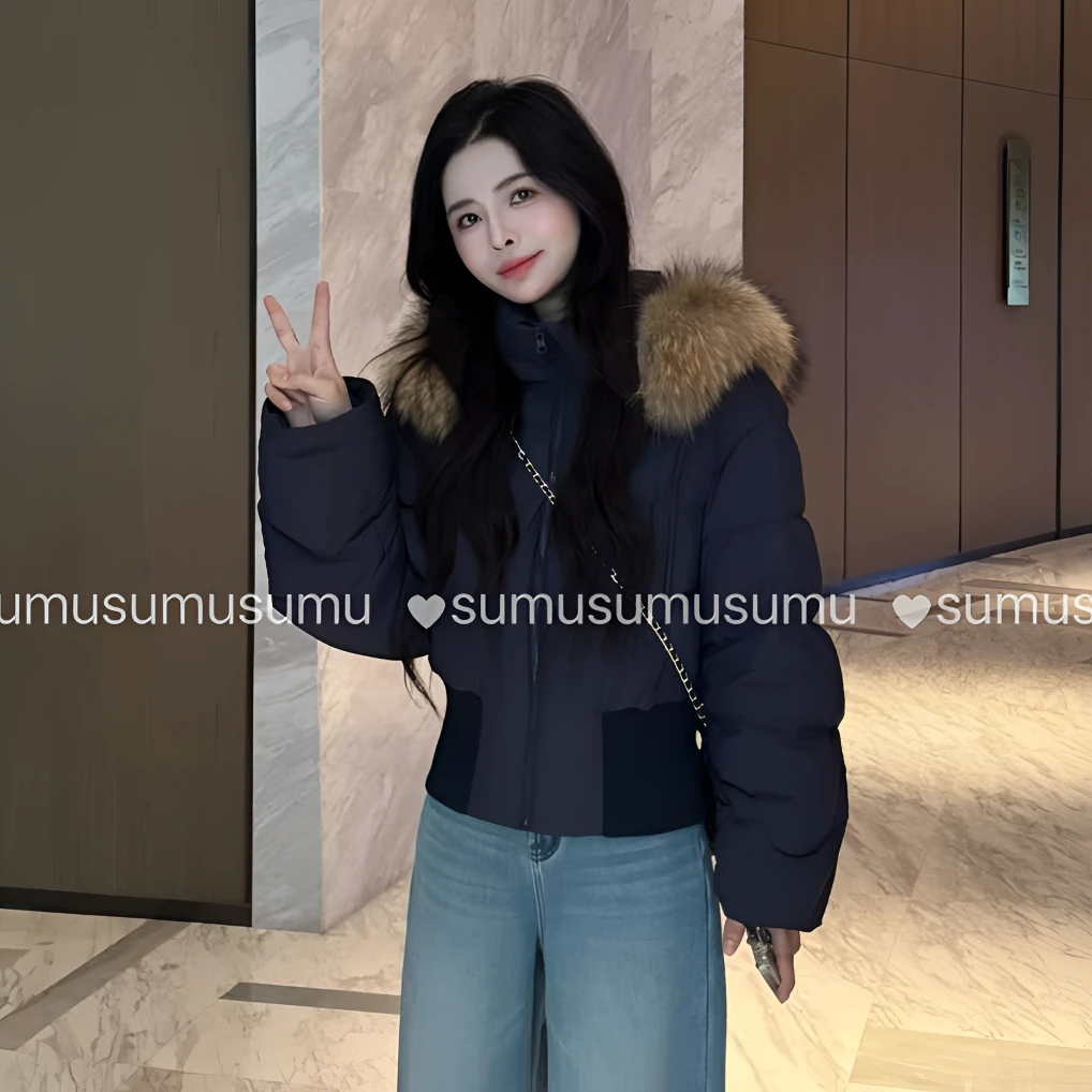 宿慕SUMU显瘦羽绒服短款2025新款90白鸭绒毛领羽绒外套女装9068