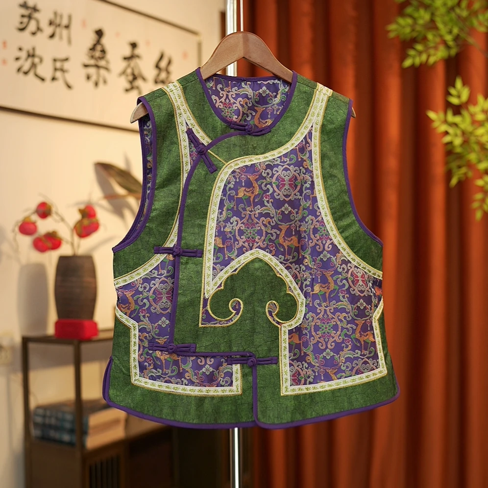 姹紫嫣红-新中式桑蚕丝宋锦百搭刺绣早春中式中国风上衣国风马甲