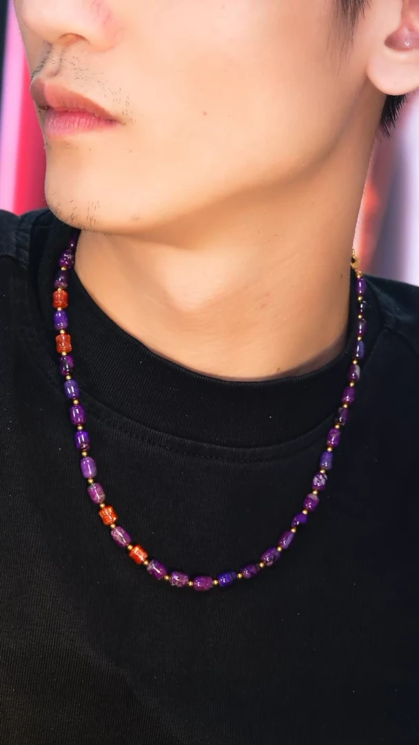 苏纪石（舒俱来）未镶嵌L015桃红丝绒紫舒俱来桶珠项链多样性发其一