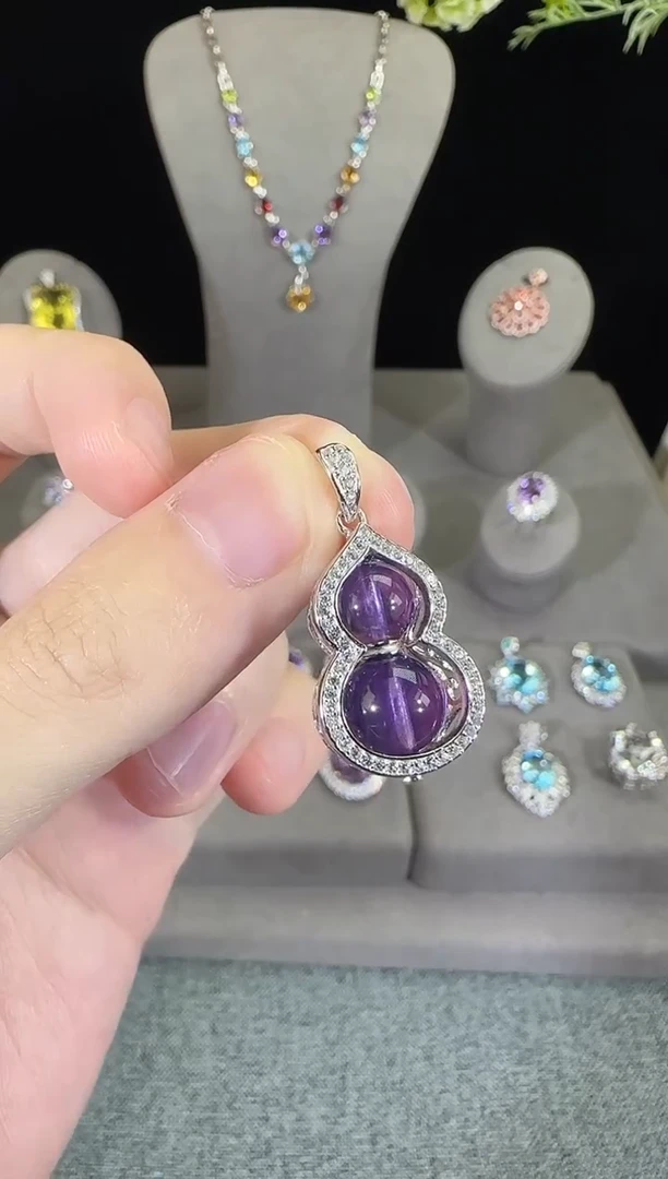 银S925镶嵌颈饰紫晶8mm葫芦吊坠
