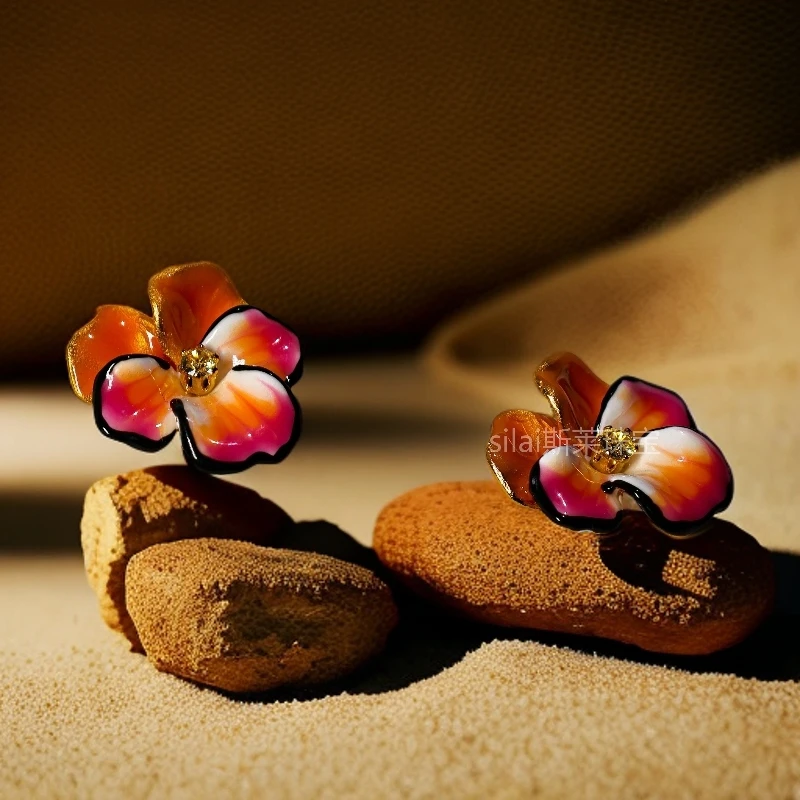 铜合金珐琅耳饰 GFC2030调色盘凝成耳畔花！橙粉渐变珐琅耳钉