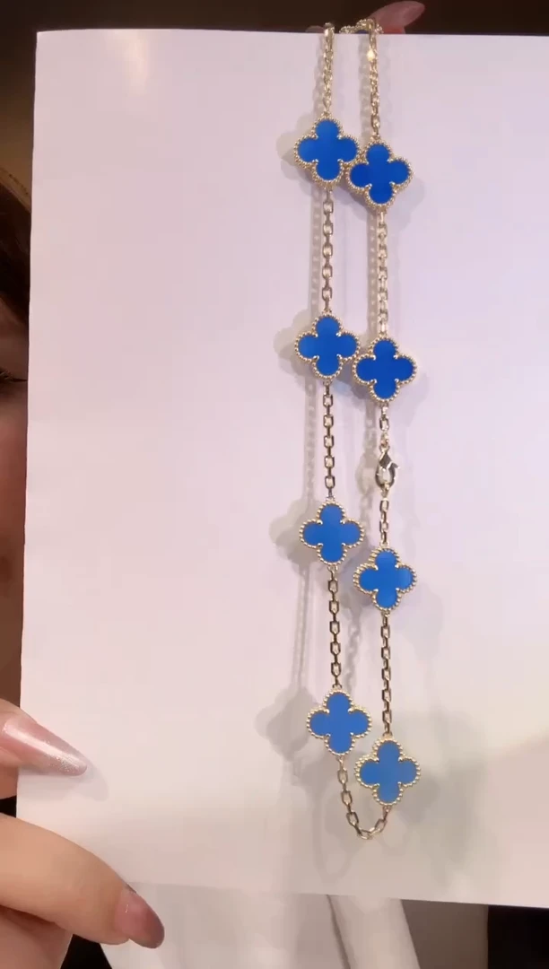 【闪购商品】玛瑙/玉髓项链18K金镶嵌蓝色十花