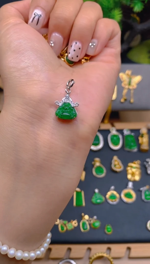 吊坠(不含链)银S925镶嵌翡翠银色财神佛公