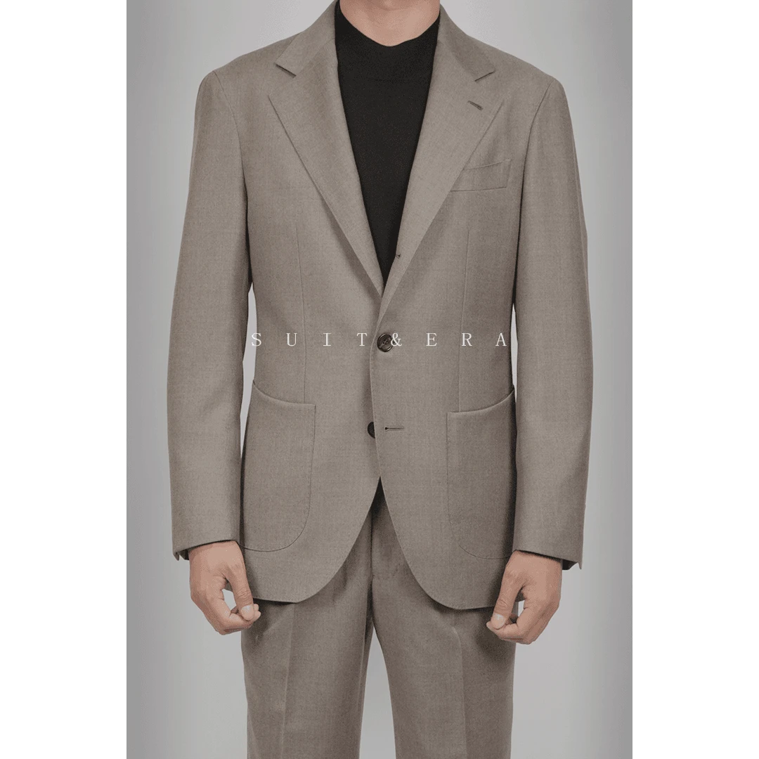 西装定制 杰N亚同款 浅咖法兰绒 菲拉特面料100%羊毛商务休闲套西
