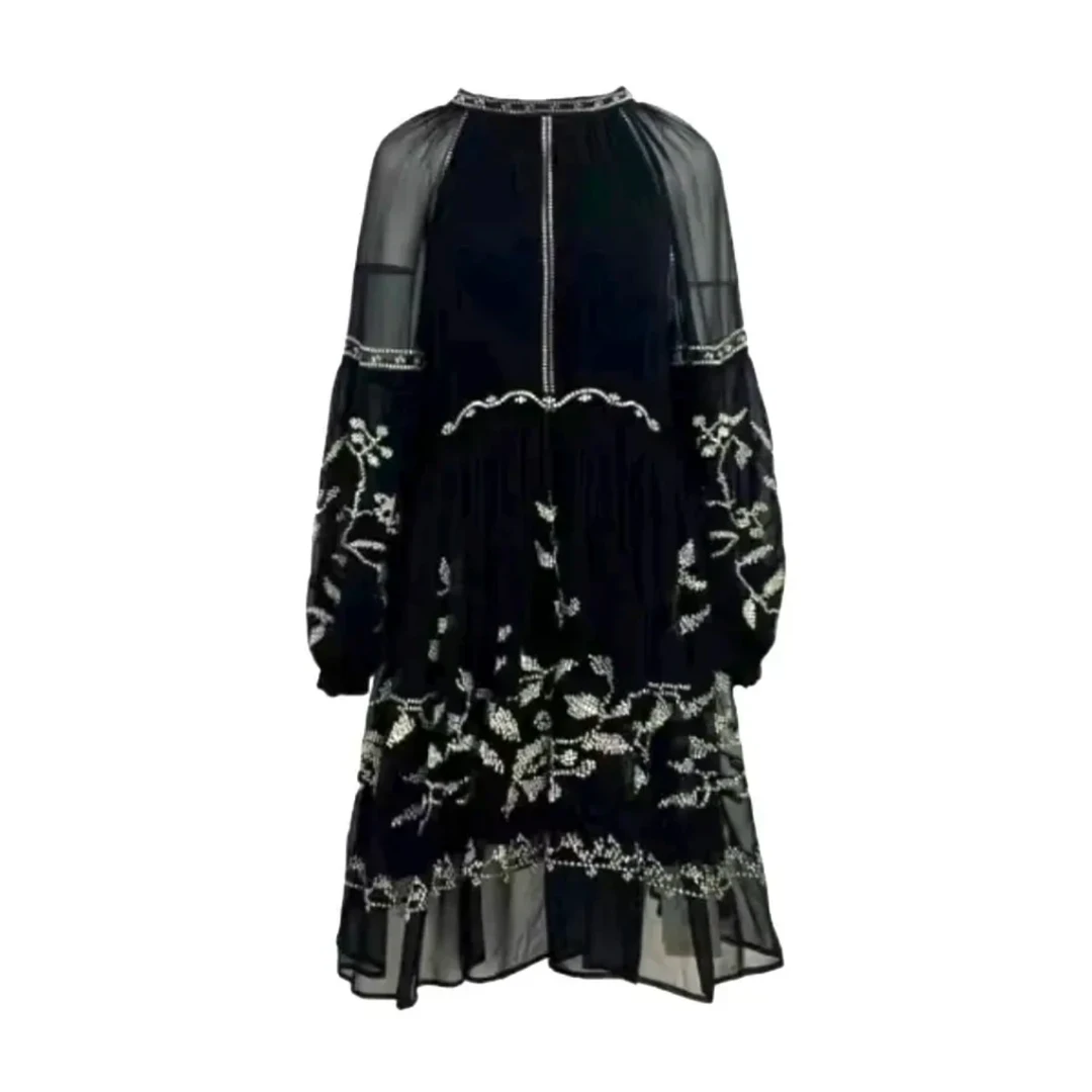 【Qian倩轻奢-重工刺绣】短款重磅桑蚕丝连衣裙Y24C9182合并