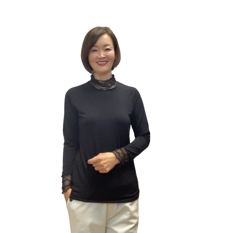 【延盛-木耳领】新款半高领木耳修身长袖高弹百搭女上衣打底衫