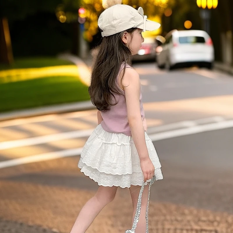 【高品质】女童夏装新款洋气半身裙纯棉百搭白色裙小女孩韩版公主裙