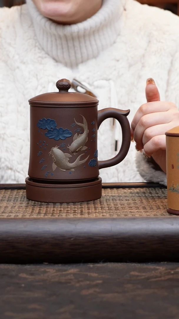 【闪购商品】紫砂茶杯五件套莲子鱼