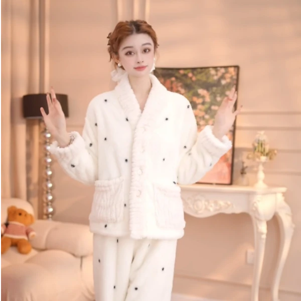 【温香软玉】圆点氛围感治愈感厚秋冬女睡衣百搭简约时尚休闲设计师