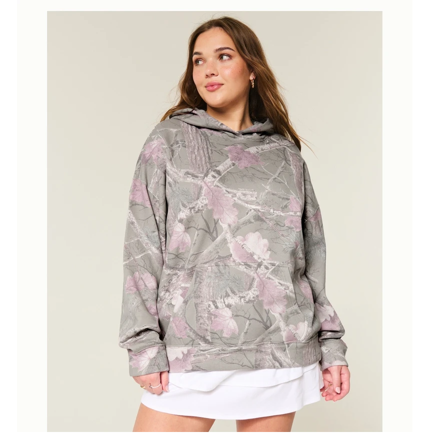 Hollister25秋冬新款甜美抓绒碎花套头连帽卫衣女装352-5258