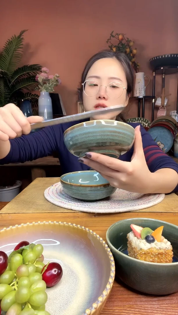 陶瓷5.5英寸复古绿色米饭碗 2件 微瑕疵