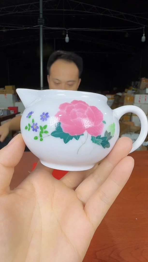 003函夏非遗釉下五彩芙蓉花公道杯