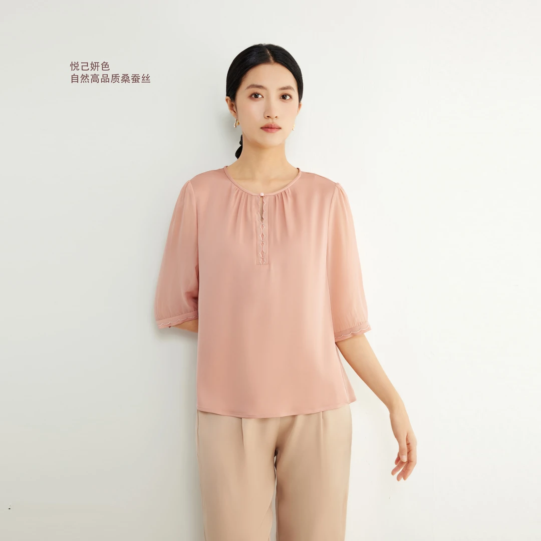 【高定桑蚕丝】新款桑蚕丝衬衫气质时尚中袖法式风夏季清凉5105