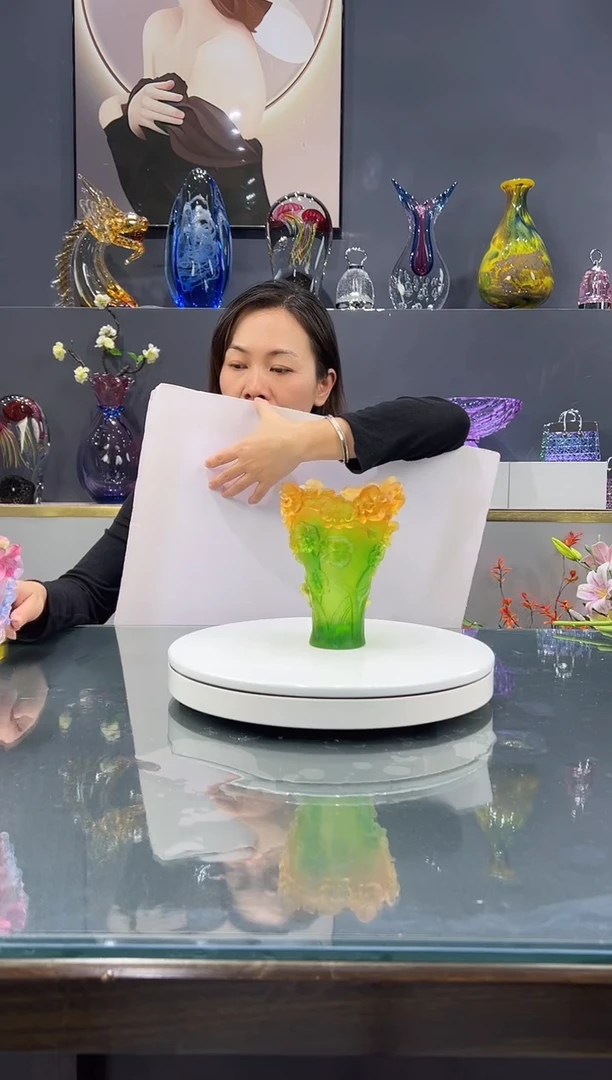 手工艺品琉璃蓝* 水晶琉璃花瓶1个