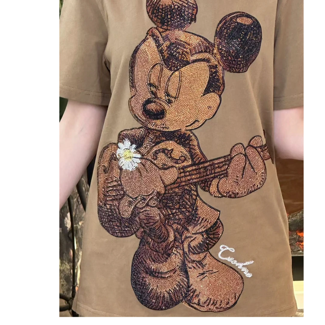 潮牌-TCH米奇老鼠褐色百搭圆领半袖轻奢宽松时尚短袖T21110C3106