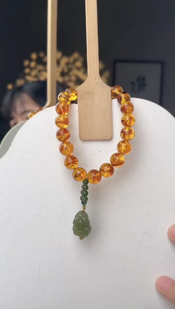 裸石琥珀未镶嵌10花珀手串设计款