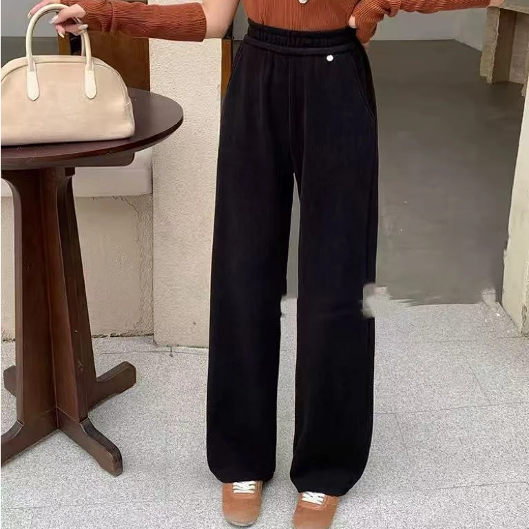 D8003秋款时尚百搭显瘦休闲裤女松紧腰显腿长丝绒直筒裤