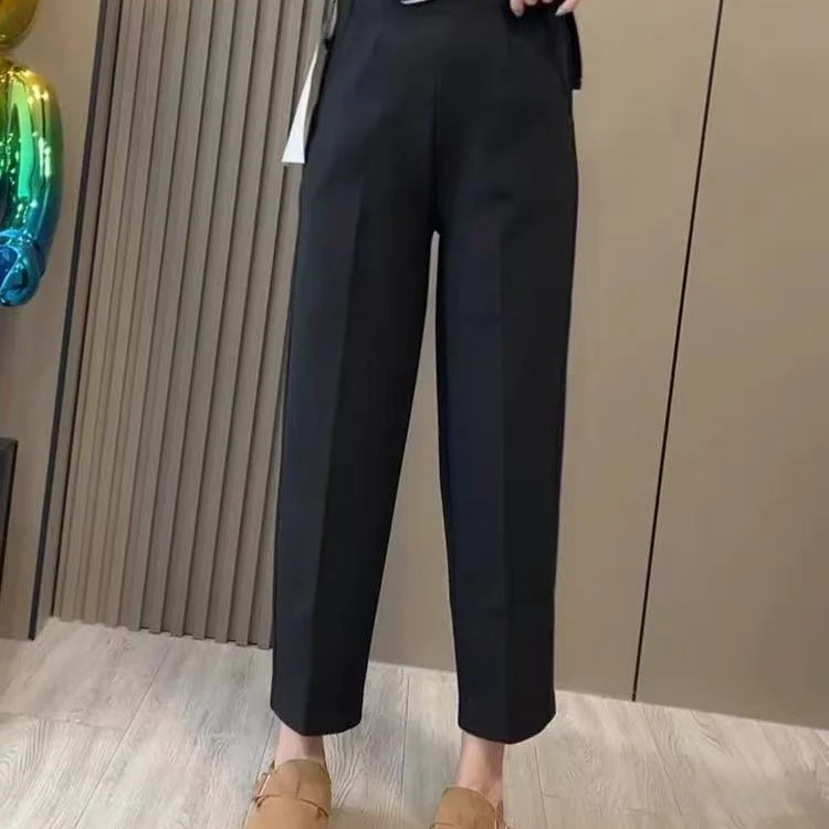 2025春款直筒弹力黑色九分休闲裤 偶或西裤料高腰显瘦哈伦裤女