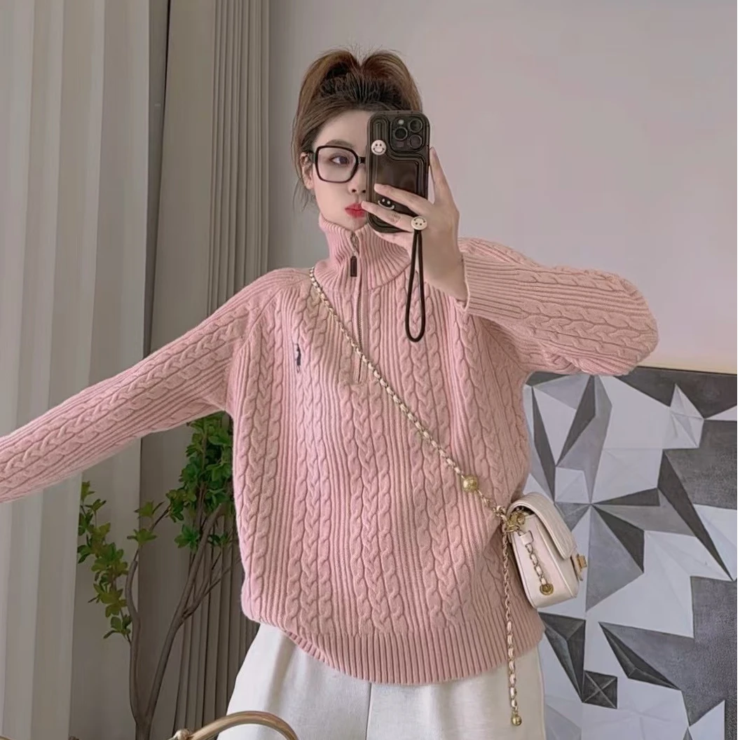 现货【加厚小马宽松慵懒DA】双拉链高领休闲百搭开衫毛衣针织网红