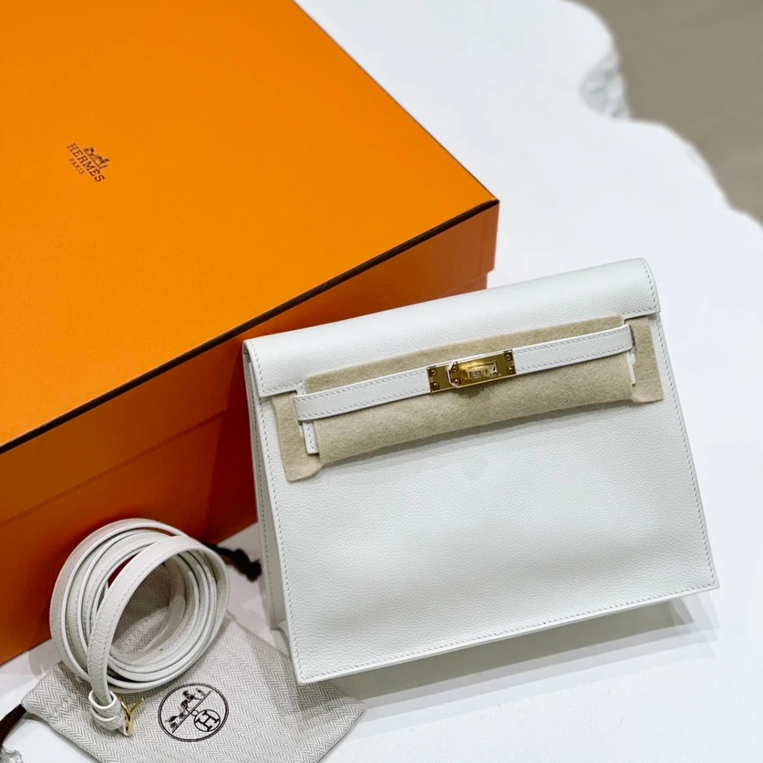 99新 Hermes/爱马仕 小花6珊  kelly danse EC皮 白色 金扣 U刻