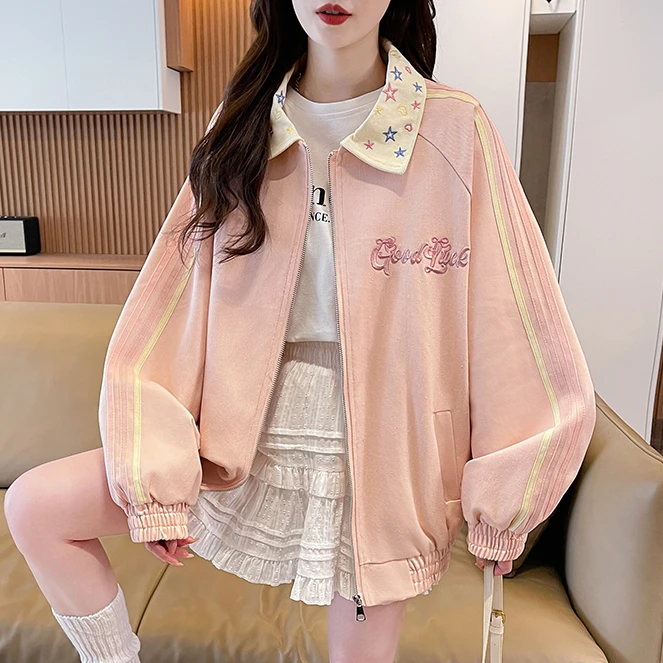 甜美星星翻领外套女春秋2025新款初高中学生刺绣宽松休闲工装夹克