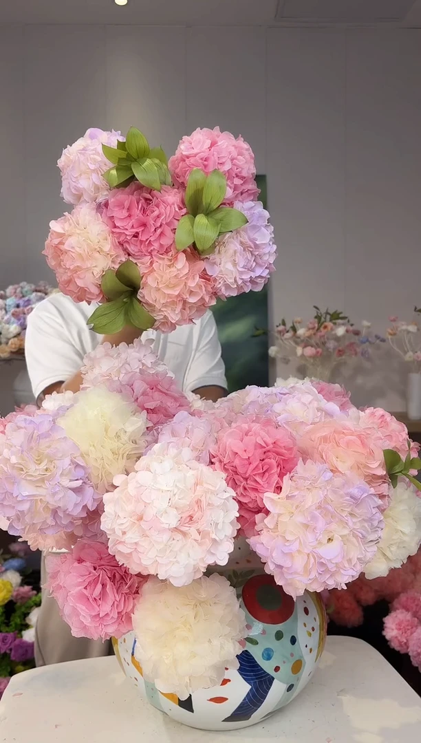 永生大叶绣球6枝(渐变粉2/玫粉2/渐变紫2)+3枝小橘叶