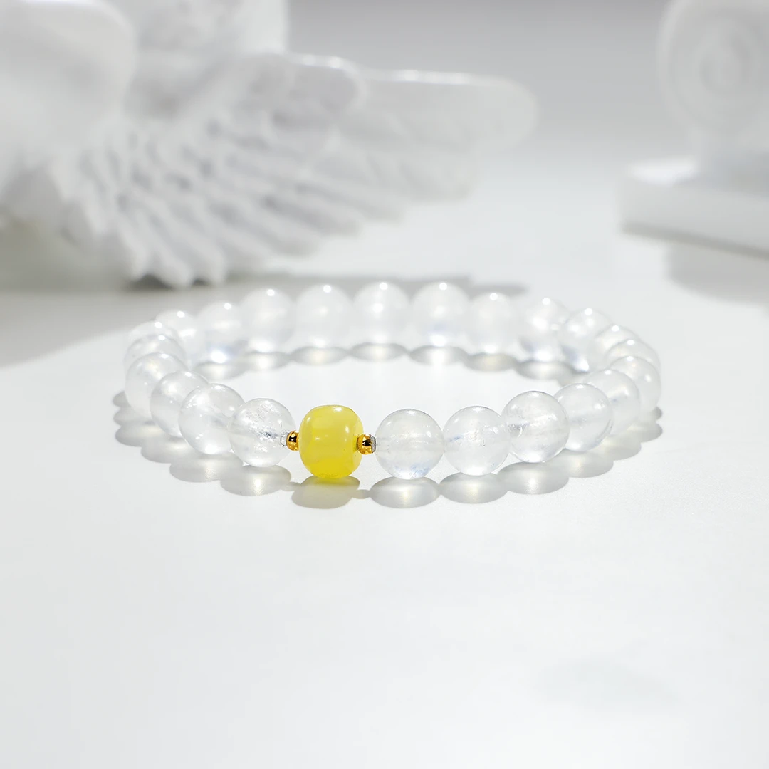 【浮光】天然蓝月光拉长石蜜蜡设计款手串