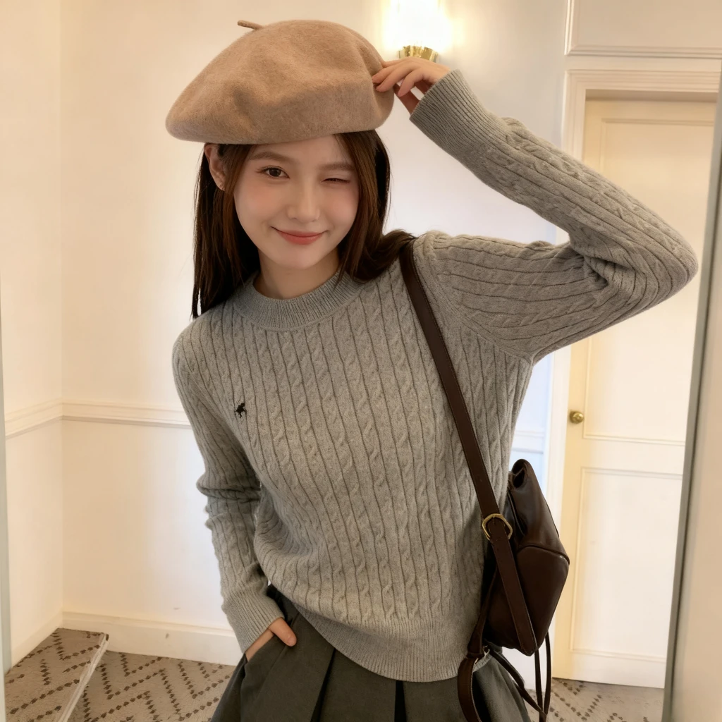 大码女装学院风厚毛衣上衣女秋冬设计感刺绣麻花针织衫内搭打底衫