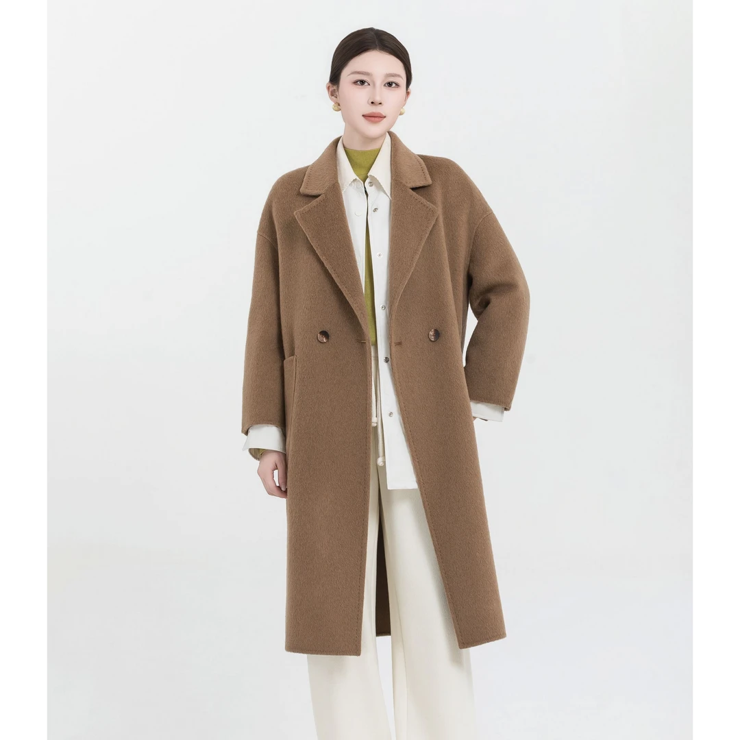 【贵姿】新款女士羊毛时尚设计师双侧口袋翻驳领气质大衣秋冬3057N