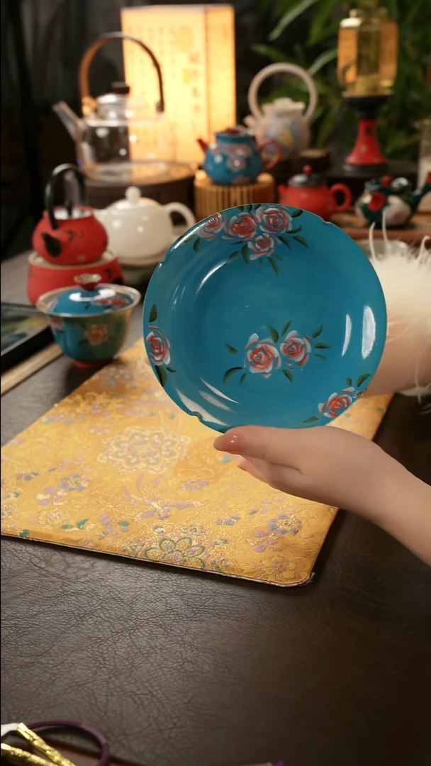 陶瓷茶具亮面玫瑰壶承