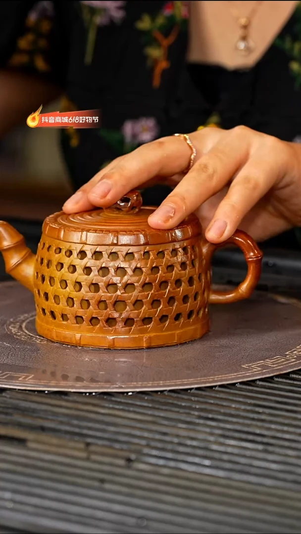 茶壶紫砂宜兴紫砂WYS 柴烧 镂空竹段 150c