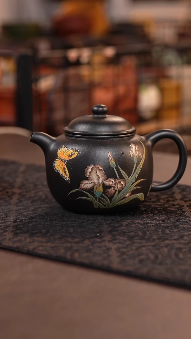 茶杯紫砂大红袍捂灰鸢尾花壶