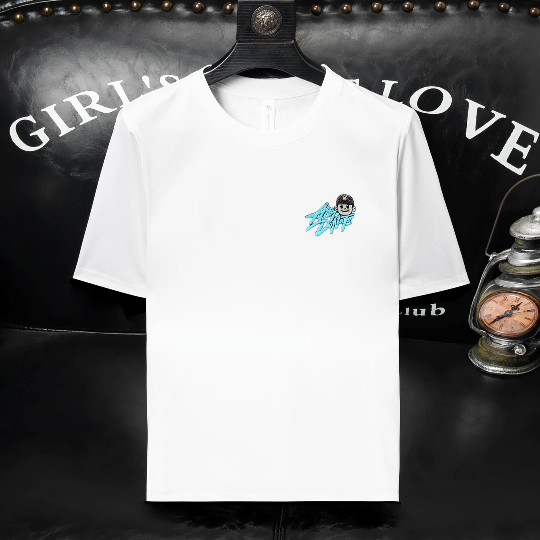 2025年欧货夏季圆领T恤t恤男士年轻短袖刺绣透气休闲运动男士装韩