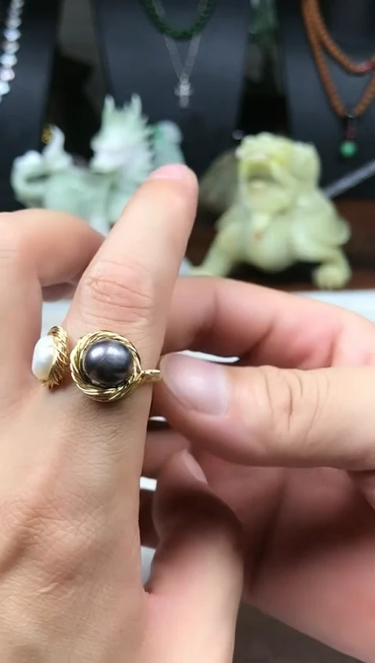 戒指钛钢淡水珍珠戒指